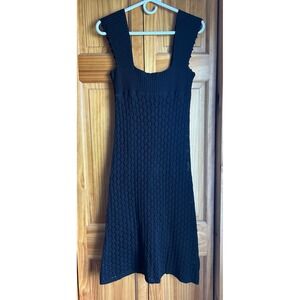 MOTH Anthropologie Black Crochet Midi Dress Womens Small Square Neck Sleeveless